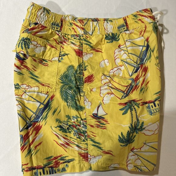 Vintage Polo 90s Hawaiian Yellow Ralph Lauren Drawstring Swim Shorts Trunks 2XL - Picture 10 of 11